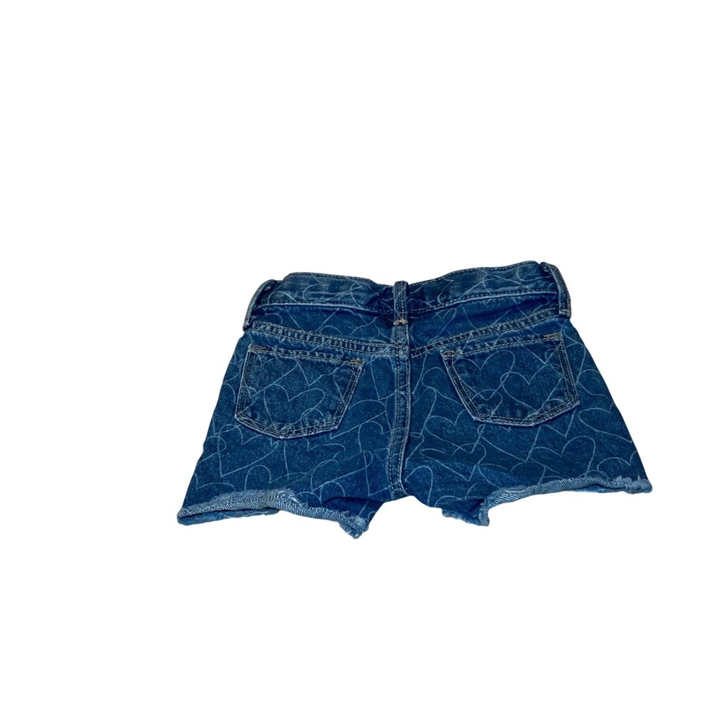 Old Navy Girls Size 4T Heart Print Denim Shorts Blue Medium Wash Frayed Hem - Picture 4 of 5